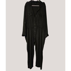 Ashley Stewart Olive Green Button-Up Jumpsuit W/ Pockets & Elastic Waist Size 24